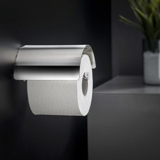 Cosmic Logic Suport hartie igienica subtire 13 cm cu capac inox lucios
