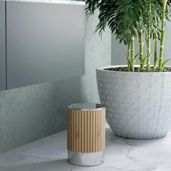 Cosmic Eda Cos gunoi cu capac bambus natur si inox lucios
