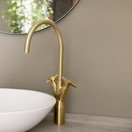 Ramon Soler Adagio baterie pentru lavoar pe blat pipa mobila 19 cm auriu periat 