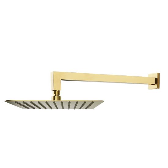 Ramon Soler Hidroterapia palarie dus superslim patrata 300 mm auriu periat cu brat montaj perete 