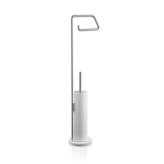 Decor Walther Stone Perie WC freestanding cu suport hartie igienica alb inox mat