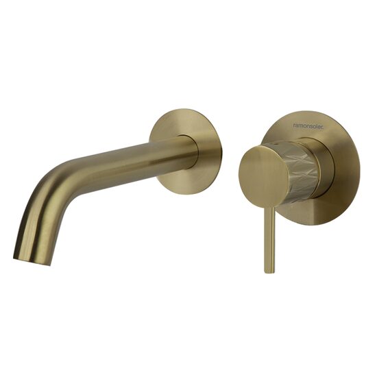 Ramon Soler Odisea Joya baterie lavoar incastrata perete pipa 19 cm auriu periat