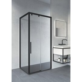 Doccia Atenas cabina de dus frontala negru mat sticla transparenta 