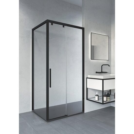 Doccia Atenas cabina de dus frontala negru mat sticla transparenta 