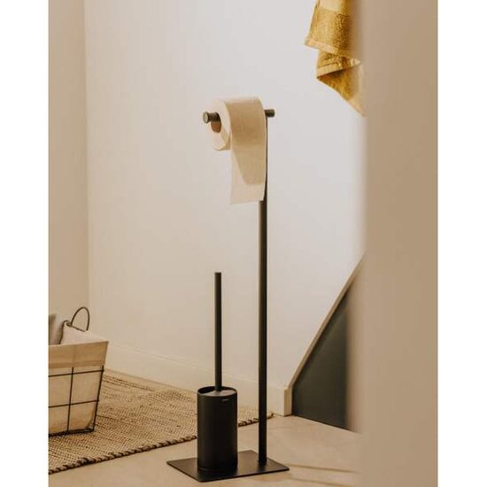 Cosmic Essentials Perie WC freestanding cu suport hartie igienica negru mat